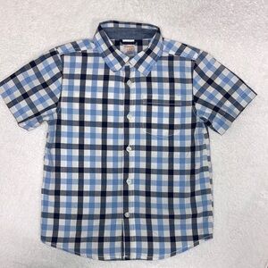 Gymboree navy light blue white plaid short sleeve button down small 5/6